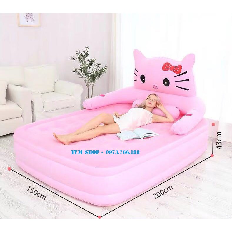 (HÀNG CÓ SẴN) Nệm hơi giường hơi hình thú 3 tầng mèo kitty cao cấp chất vải dày kích thước 1m5 X 2m Giường Trẻ em cao cấ
