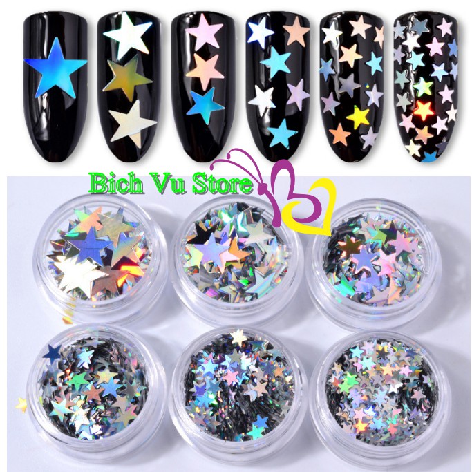 6 hủ kim tuyến hình sao mỏng mix size