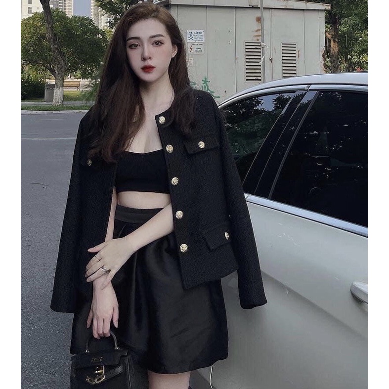 Áo dạ nữ tiêu túi cúc ngọc 2 màu sang chảnh. Chất liệu dạ dày dặn, mềm mịn, dáng đứng hàng QC L1. | BigBuy360 - bigbuy360.vn