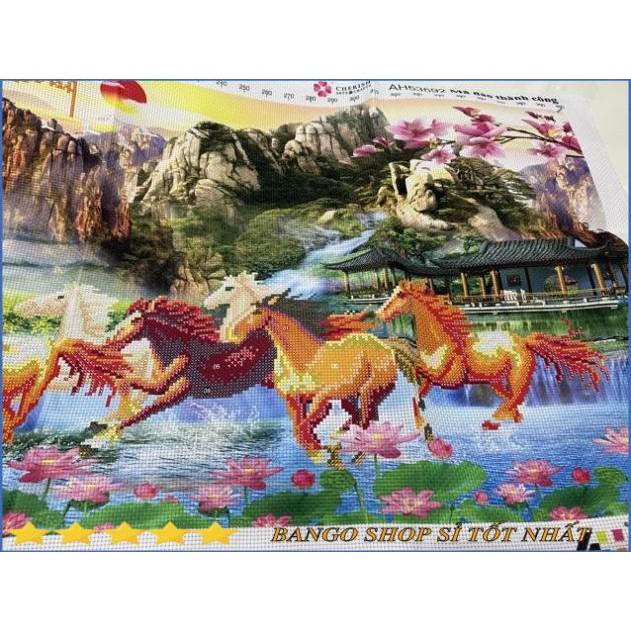 Tranh thêu chữ thập 8 con ngựa mã đáo thành công phong cảnh 5D AIluo AL53592_chưa thêu