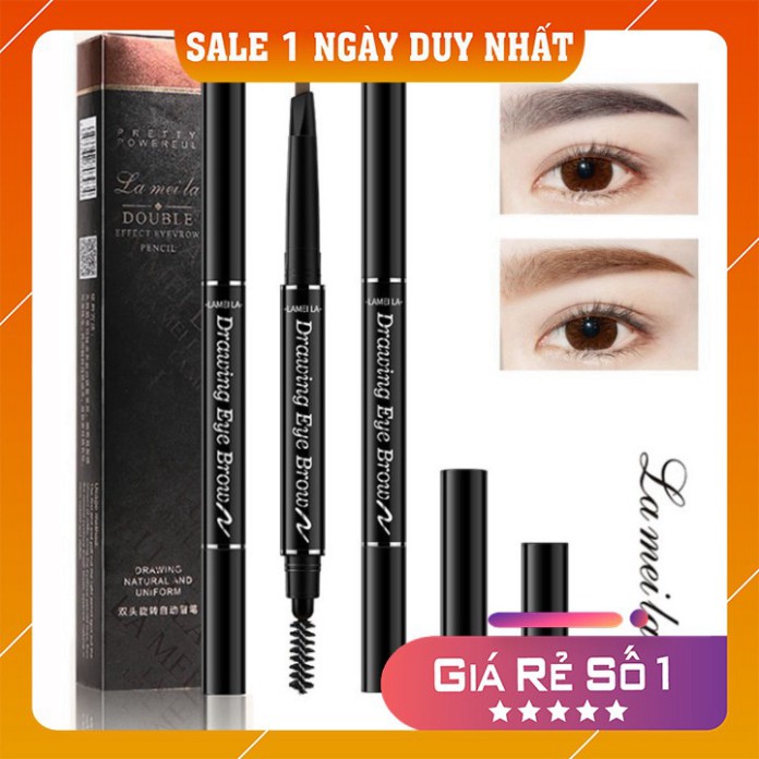 Bút kẻ lông mày 💕FREESHIP💕 Chì Kẻ Mày Double Effect Lameila 02 đầu không thấm nước