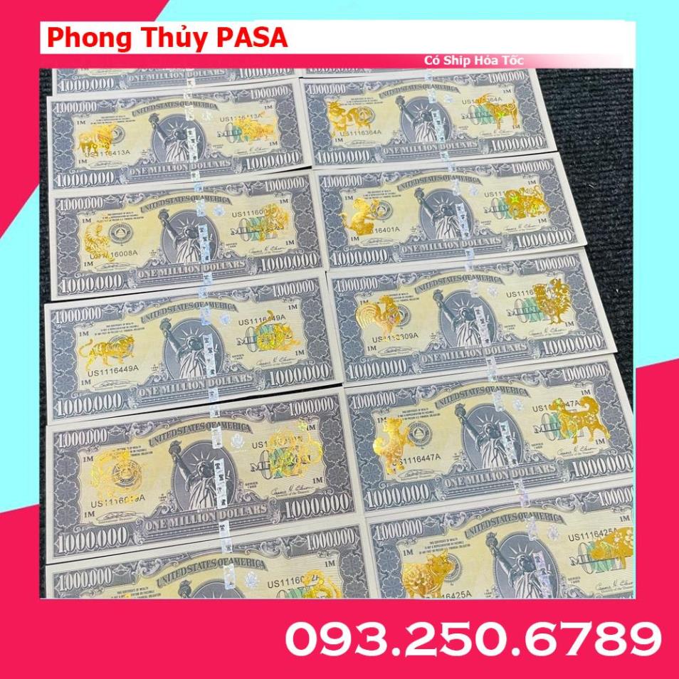 Tờ tiền 1 triệu đô Mỹ 12 con giáp mạ vàng, có bảo an phát quang, tặng bao lì xì
