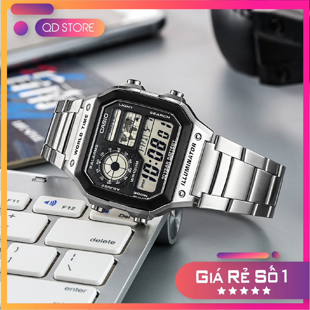 Đồng Hồ Điện Tử Nam AE-1200 💖𝑭𝑹𝑬𝑬𝑺𝑯𝑰𝑷💖 Đồng hồ Casio Kiểu Dáng Classic Chống Nước, Dây Thép Không Gỉ