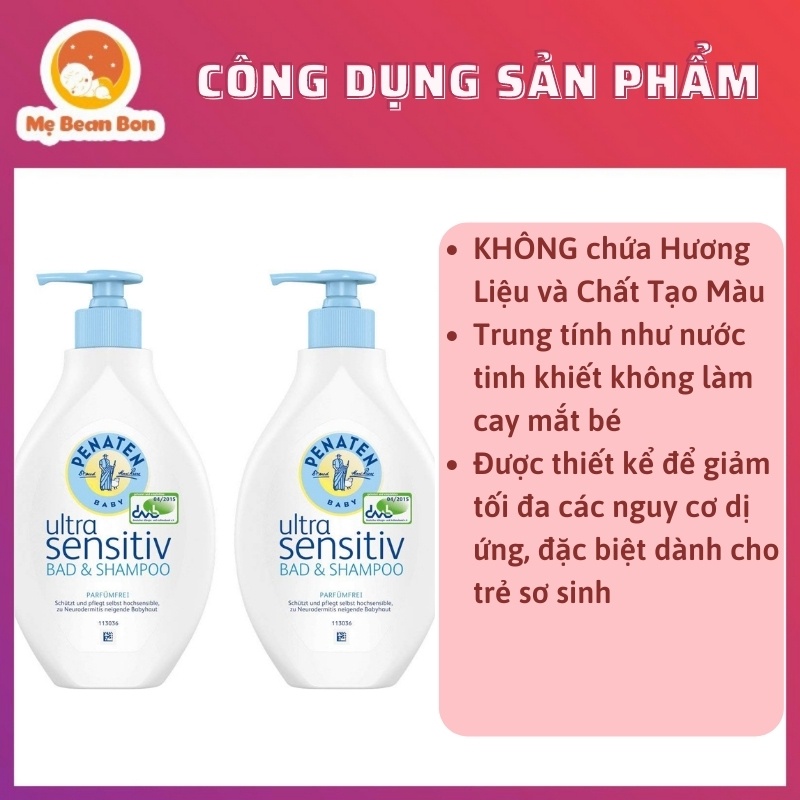 SỮA TẮM GỘI DA NHẠY CẢM CHO BÉ PENATEN ULTRA SENSITIV 400ML của Đức