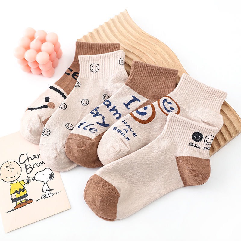 Tất nữ cổ ngắn họa tiết mặt cười, phong cách trẻ trung, chất liệu cotton, thấm hút mồ hôi TT85