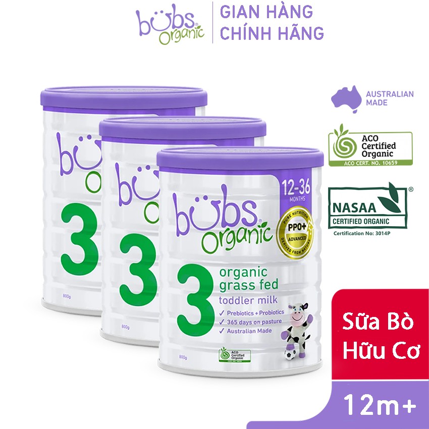 Combo 3 Sữa Bột Bò Hữu Cơ Bubs Organic Số 3 800gx3