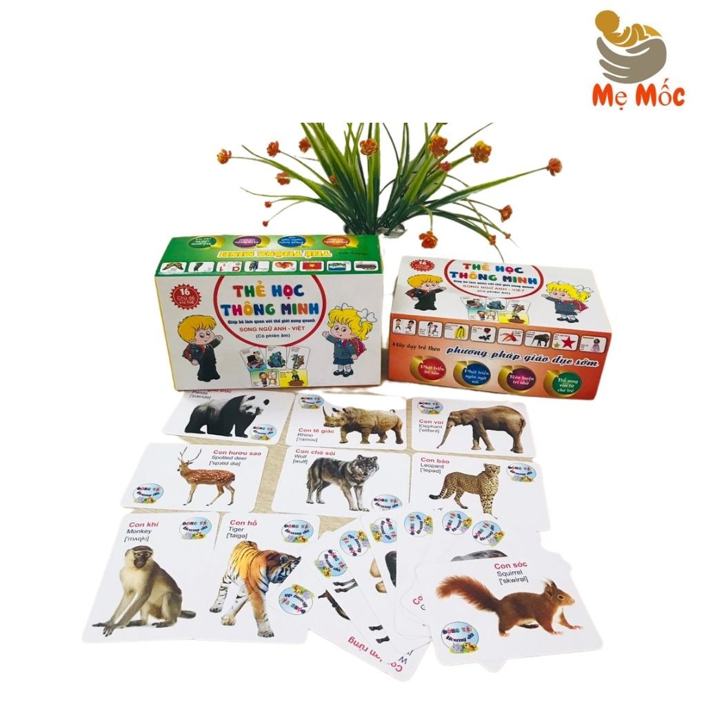 Bộ Thẻ Thông Minh 16 chủ đề có song ngữ anh viêt cho bé kích thích trí tuệ bé - Shop mẹ Mốc ,16CD