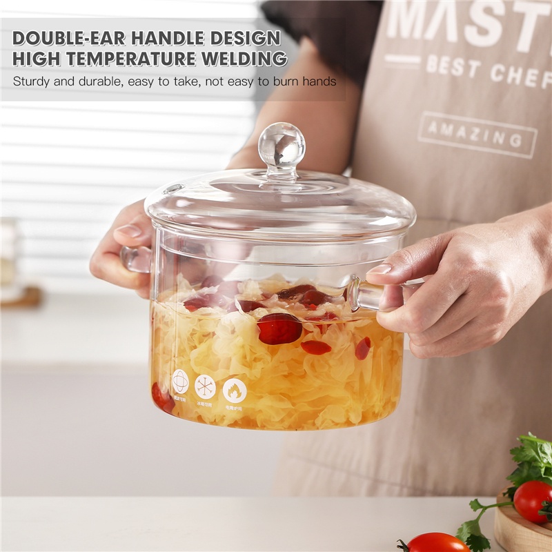 Nồi nấu canh ONEISALL thủy tinh trong suốt có nắp đậy 1.3L/ 1.5L/ 2L sáng tạo