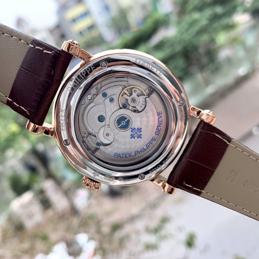 Đồng hồ Nam Patek máy nhật, mẫu Lịch vạn niên mặt trắng viền vàng dây thép, dòng cơ Automatic size 41mm-42mm