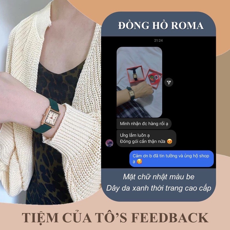 Đồng hồ nữ mặt vuông ROMA dây da thời trang cao cấp vintage - Tiệm của Tô | BigBuy360 - bigbuy360.vn