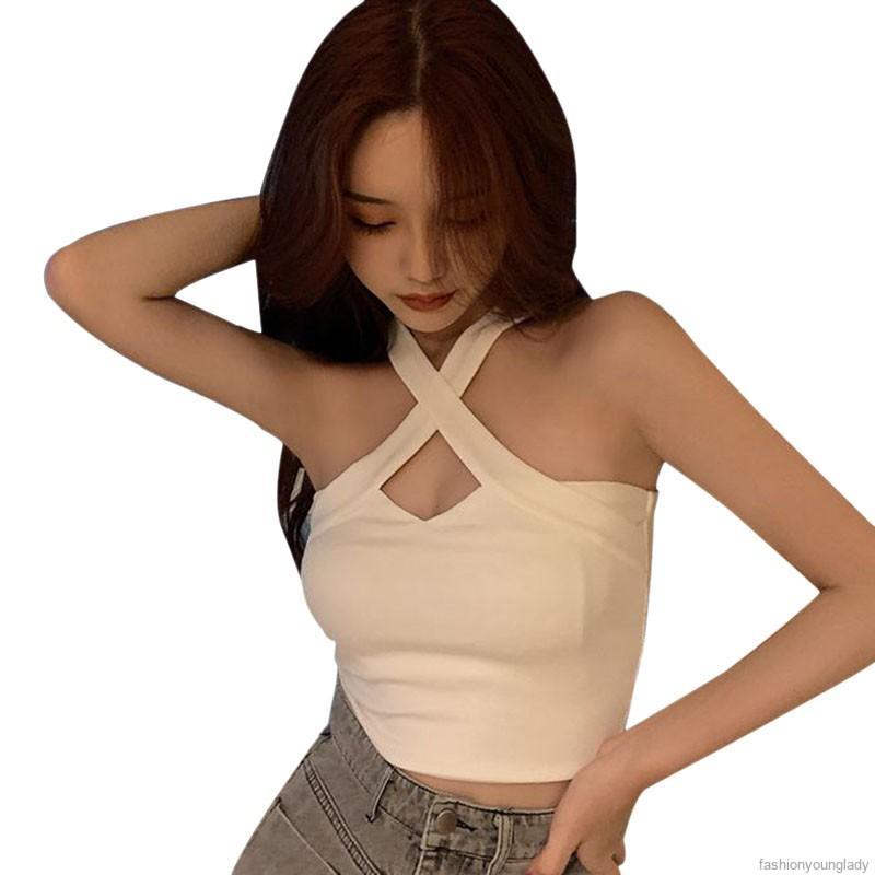 Áo Croptop Sát Nách Dây Đan Chéo Thiết Kế Màu Trơn Thanh Lịch | BigBuy360 - bigbuy360.vn