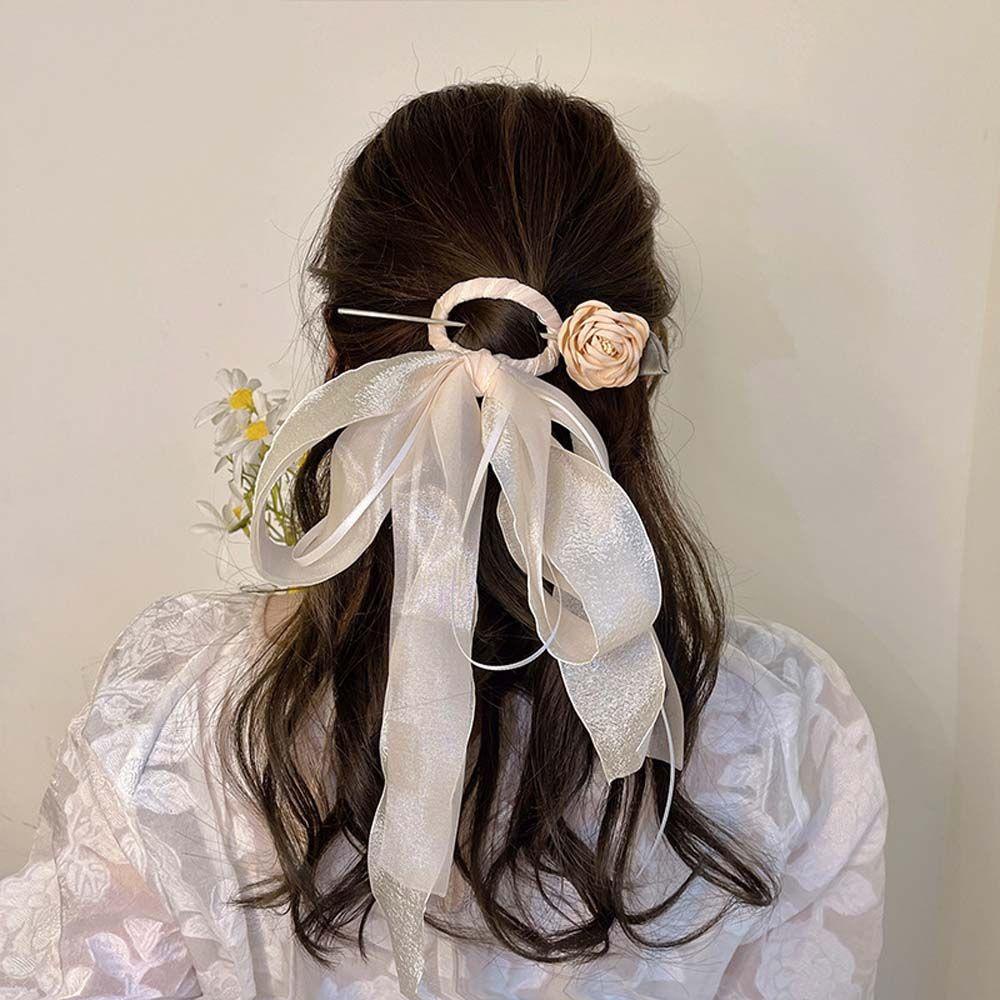 Trâm Cài Tóc Phối Nơ Lưới Phong Cách Trung Hoa Cổ Điển 15H