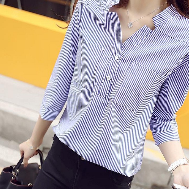 FREESHIP TỪ 50K - Áo sơ mi kẻ tăm, cổ tàu, tay lỡ - ASMN19.0006XDT | WebRaoVat - webraovat.net.vn