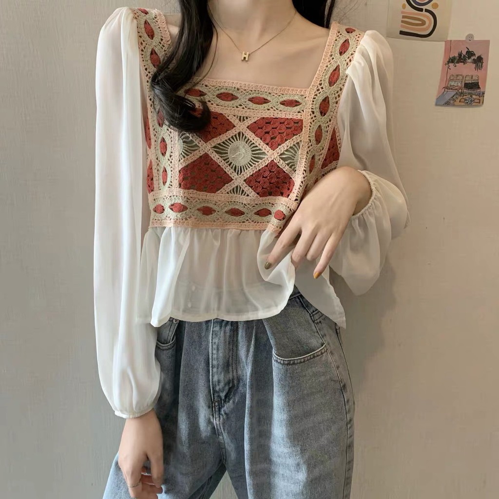 [Mã WASKT304 giảm 15% tối đa 30K đơn 99K] [HÀNG ĐẸP] SƠ MI phối len đan Ulzzang vintage tiểu thư - SM09 - jannahouse