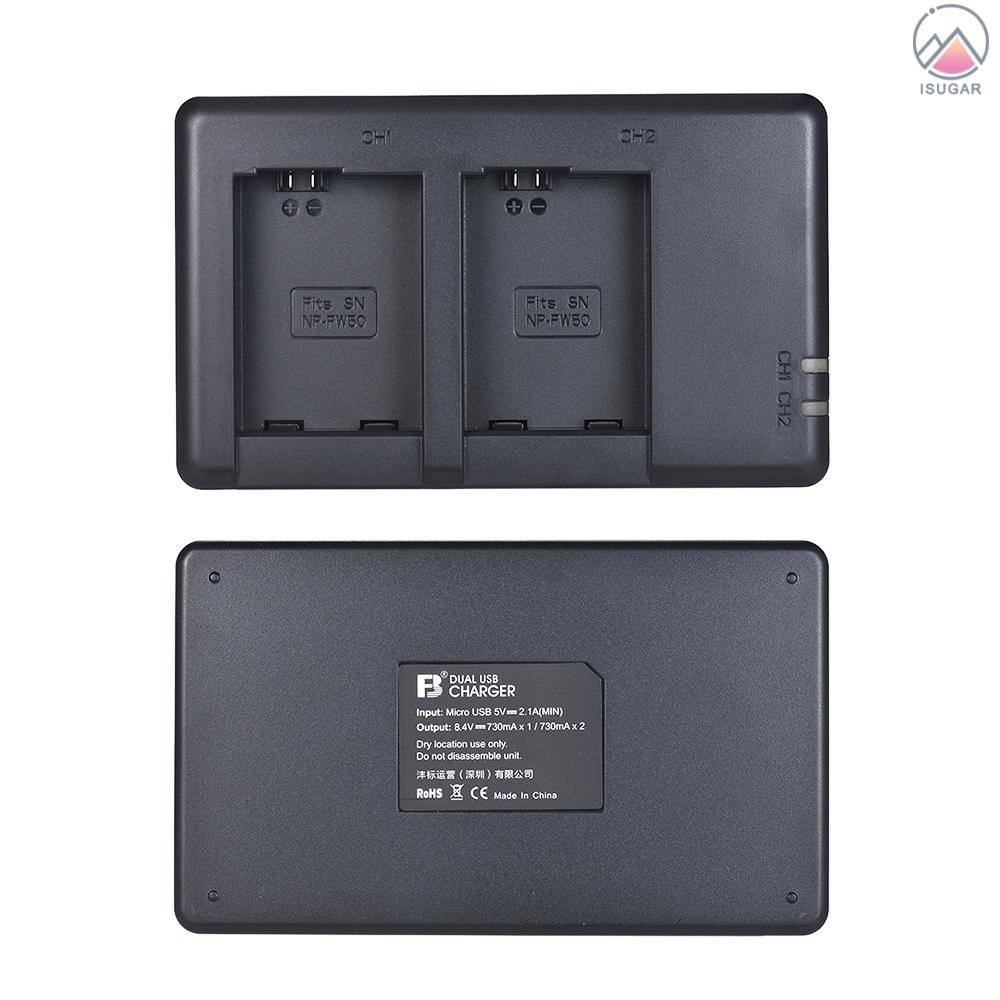 FB NP-FW50 Camera Battery Charger 2-Channel Micro-USB Input for Sony Alpha a6500 a6300 a6000 a7s a7 a7s ii a7s a5100 a50