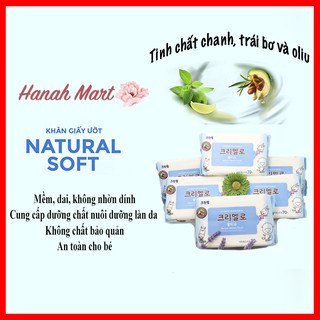 Hàng Hàn chất - Khăn giấy ướt hữu cơ chiết xuất trái Bơ, Chanh, Olive Natural Soft Refill 70 tờ (không nắp)