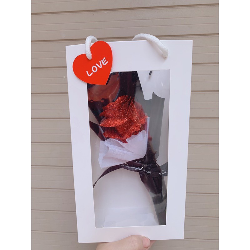 Hoa hồng nhũ đỏ 6 lớp quà tặng kèm túi xách