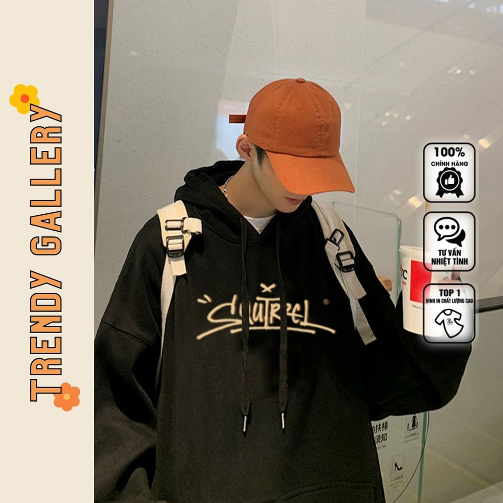 Áo Hoodie Nam  Form Rộng Trắng Đen &quot;Squirrel&quot; Trendy Gallery, Áo Hoodie Nỉ Unisex In Chữ Đơn Giản TV5016