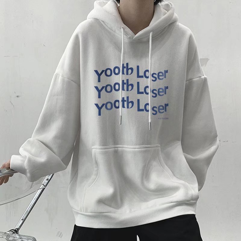 Áo hoodie tay dài dáng rộng in chữ thời trang mùa đông phong cách hong kong cho nam size m-8xl