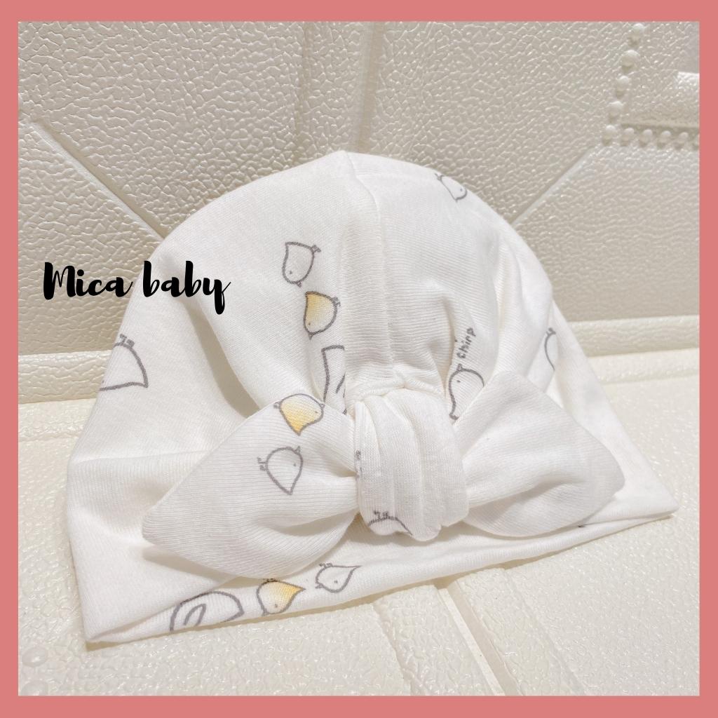 Mũ turban màu trắng họa tiết gà con đáng yêu cho bé Mica baby MTB97