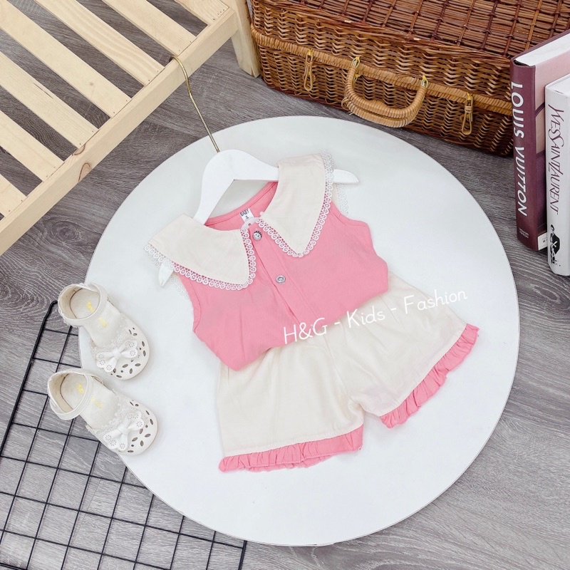 Bộ đũi cổ lá kẹp ren cực chảnh cho bé gái - BDCL