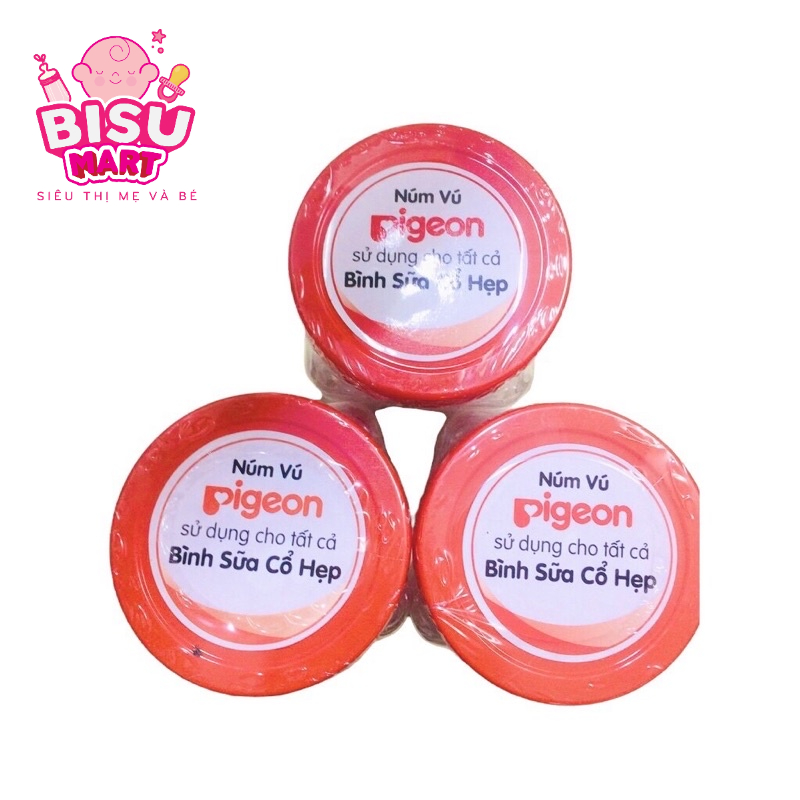 COMBO 3 Hộp núm vú cổ hẹp PIGEON silicon MỀM 24 CÁI/HỘP