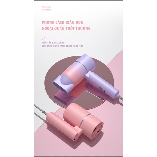 Máy sấy tóc mini Bedabenc tạo kiểu tóc chuyên nghiệp có ánh sáng xanh dưỡng tóc mượt Độ ấm ổn định gấp gọn