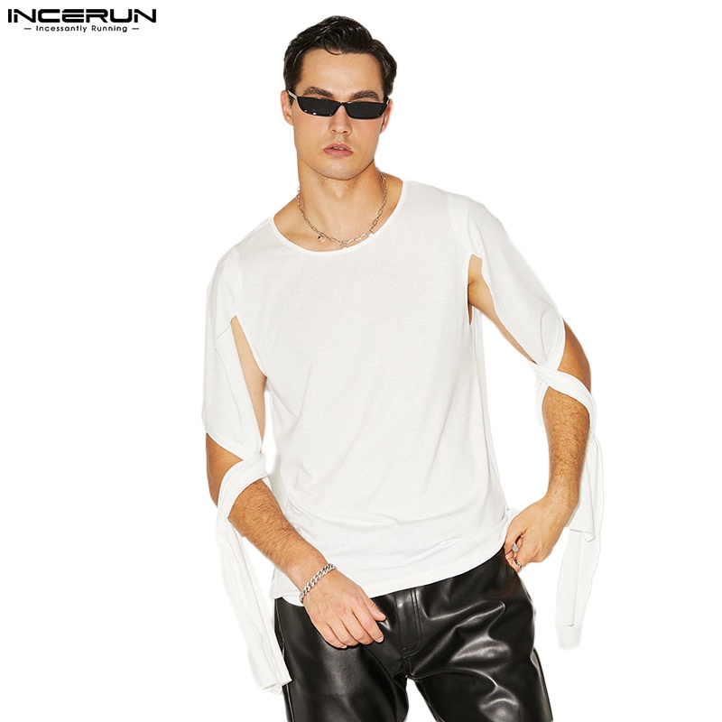 Áo kiểu INCERUN thiết kế tay độc lạ cổ tròn màu sắc đơn giản cho nam