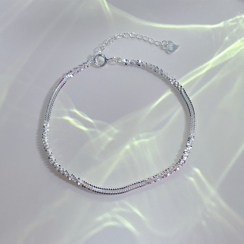 Vòng tay bạc lắc tay nữ bạc s925 tròn trơn kira kira lấp lánh LTB92 Cá jewelry