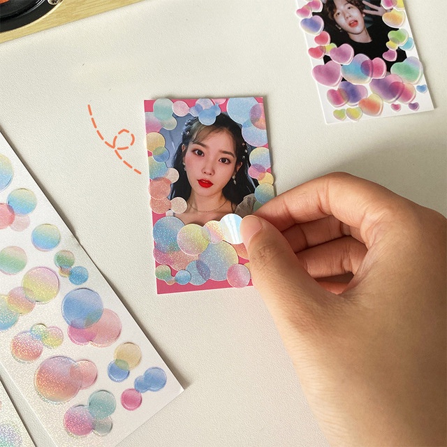 Sticker PVC Trang Trí Toploader Rainbow Bubble Heart