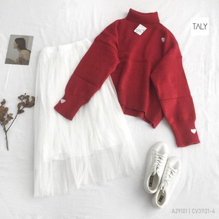 Áo len cổ lọ thêu tim TALY A29101