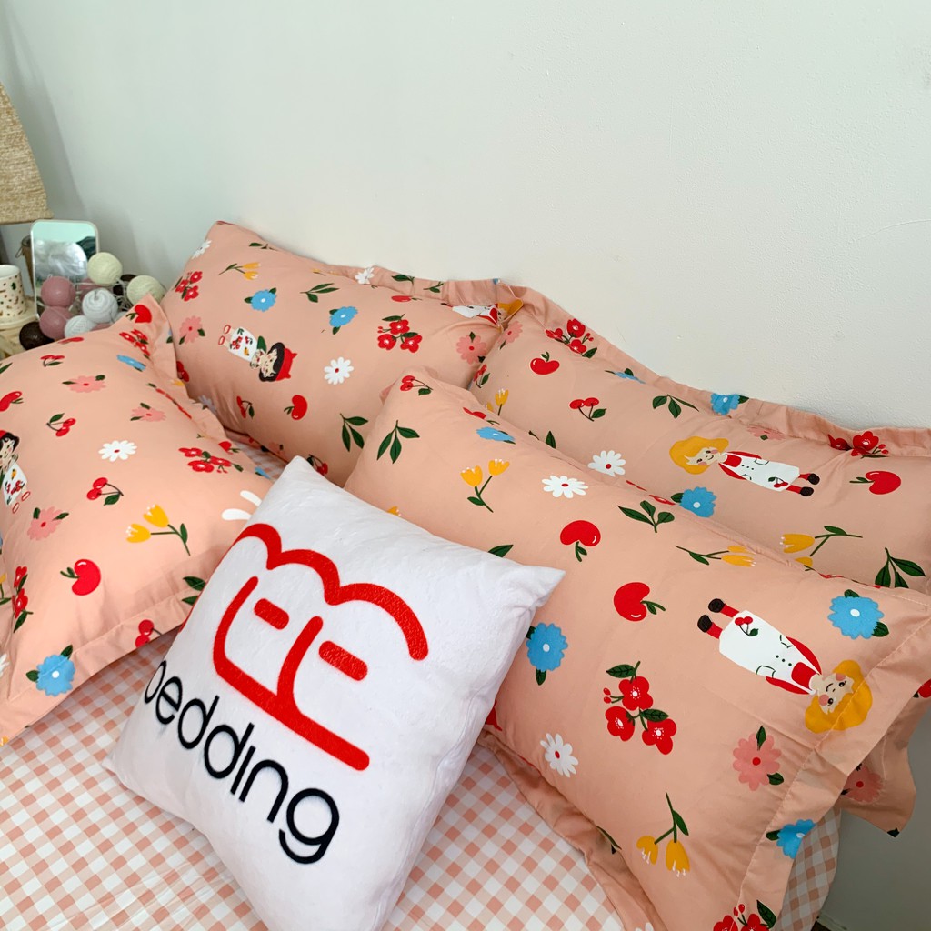 Bộ chăn ga gối Poly Cotton REE Bedding PLC01 cam hồng đủ size giường nệm