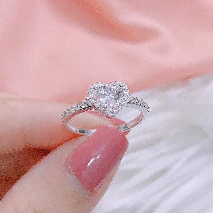 Nhẫn trái tim đính đá, Nhẫn nữ Bạc Ta Nguyên Chất