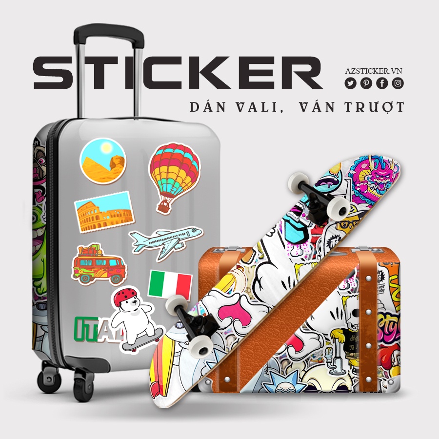 Bộ Sticker Freestyle | Sticker dán vali cắt sẵn dán được bề mặt cong chất liệu chống nước và co giãn