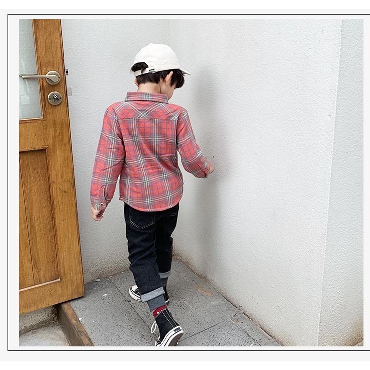 Sơ mi dài tay caro nhiều màu cho bé trai nặng 12-35kg, cao 100-150cm  - 3 màu