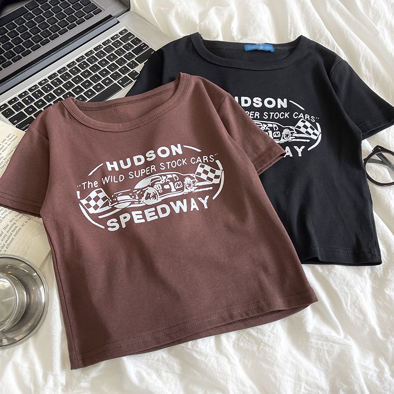 Áo Thun Dáng Ngắn Ngắn Ngắn Tay In Hình Phong Cách Retro Cá Tính 53572