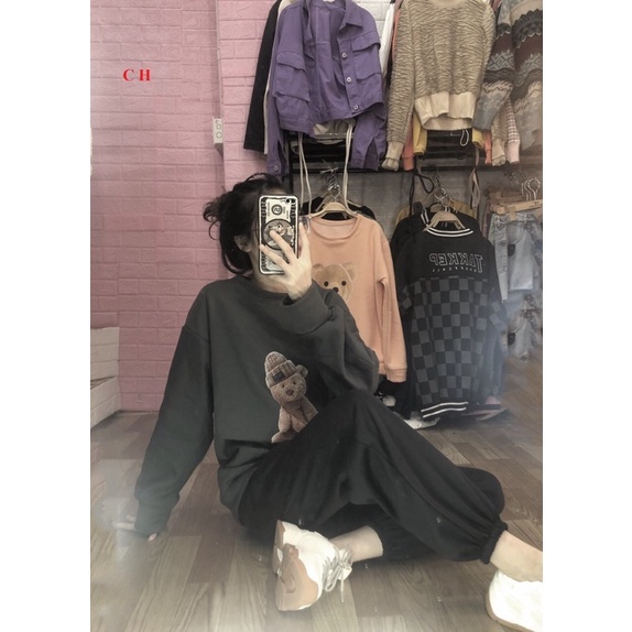 Bộ ngủ nữ Gấu Đội Mũ Len ; Áo SWEATER ấm áp, giữ nhiệt tốtbộ thu đông☘️Chất nỉ cotton☘️2 lớpUnisex mặc nhà nữ Kute