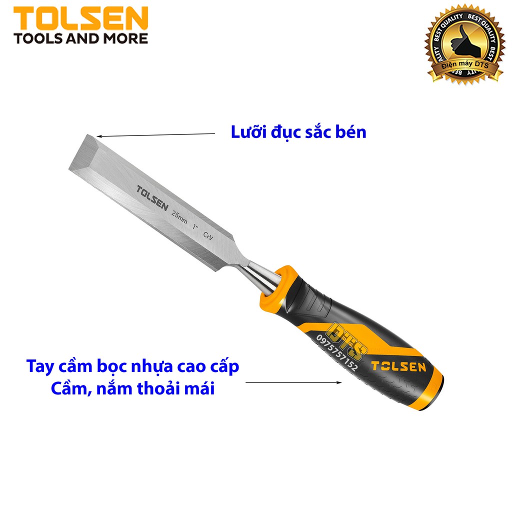 Bộ 4 đục gỗ mũi dẹt cầm tay chuẩn công nghiệp TOLSEN 6mm, 13mm, 19mm, 25mm - Tiêu chuẩn xuất khẩu Châu Âu