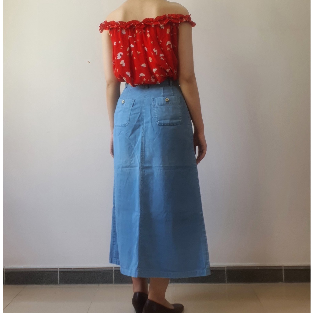 Chân váy midi jeans dáng chữ A vintage Nhật - Em và nắng