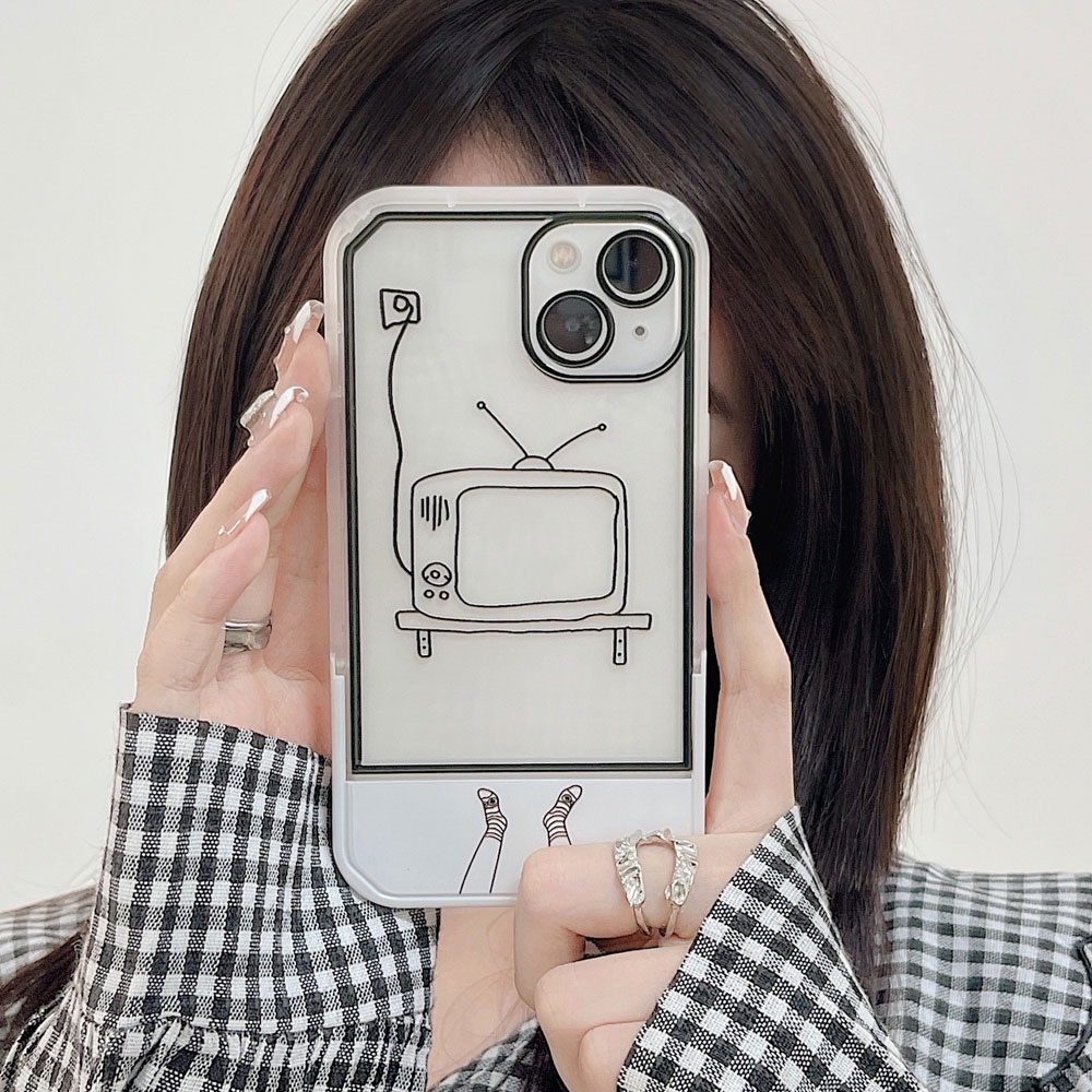 Ốp Điện Thoại Trong Suốt Kèm Giá Đỡ Kiểu Hoạt Hình Dễ Thương Cho iPhone 11 12 13 Pro Max XS Max XR X 6 6S 7 8 Plus SE 2 3