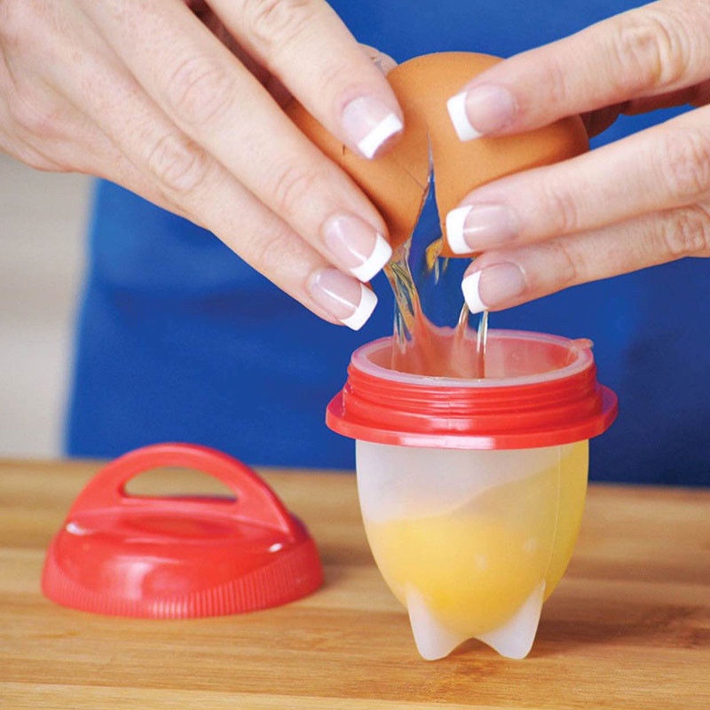 Khuôn Hấp Trứng/Làm Bánh Pancake Mini Bằng Silicone Cấp Thực Phẩm Chống Dính Có Nắp Cho Nhà Bếp