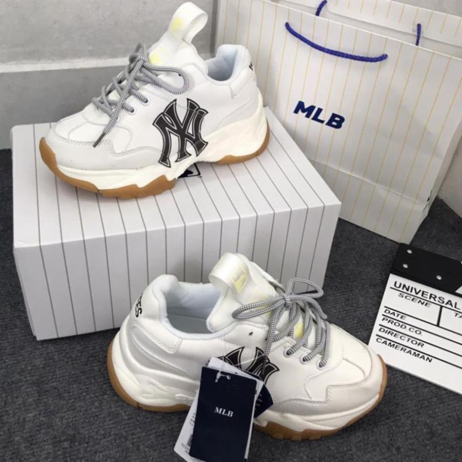 ✴️ Giày sneaker MLB NY đen đế nâu, Giày thể thao nam nữ NY đen da bò tăng chiều cao 4cm full size ,