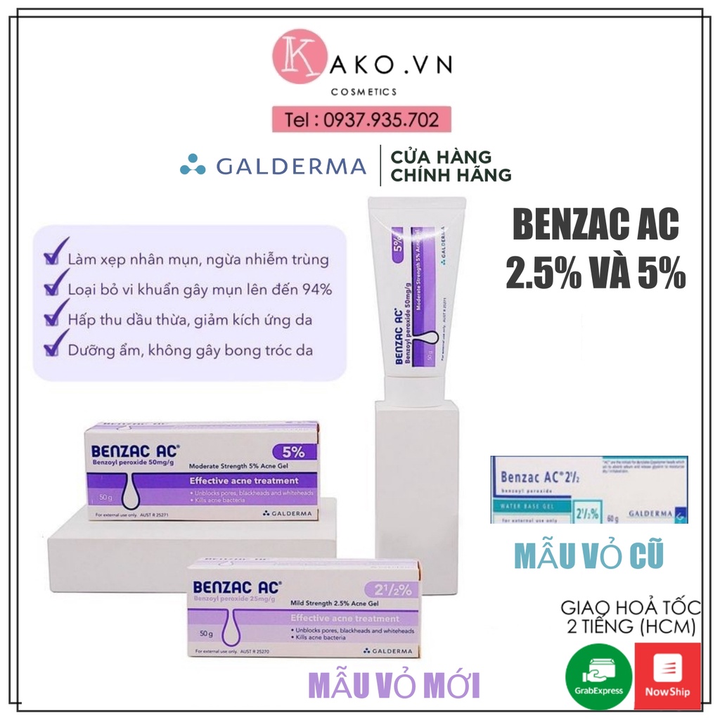 Có bán sỉ - có bill  Gel chấm giảm mụn Benzac 2.5% và 5% Benzoyl Peroxide