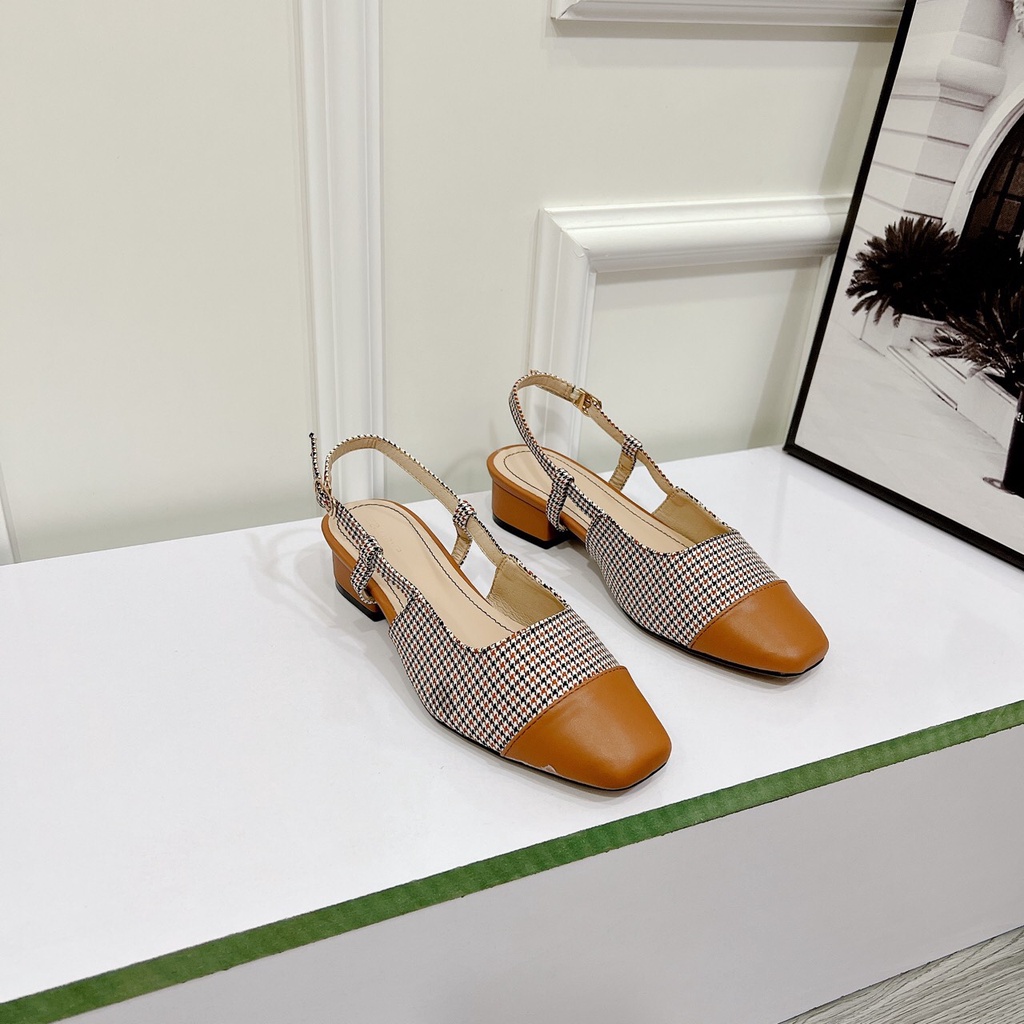 Sandal nữ gót thấp 3p bít mũi phối gót vuông cao cấp chất da căng mịn hàng chuẩn VNXK cực xinh - Chị Chảnh Store
