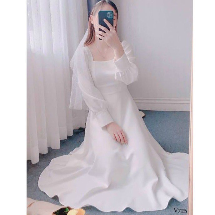 Váy Trắng Tay Dài Tiểu Thư LENA MS1207