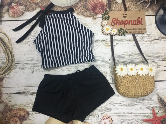 Bikini sọc cổ cột nơ | BigBuy360 - bigbuy360.vn