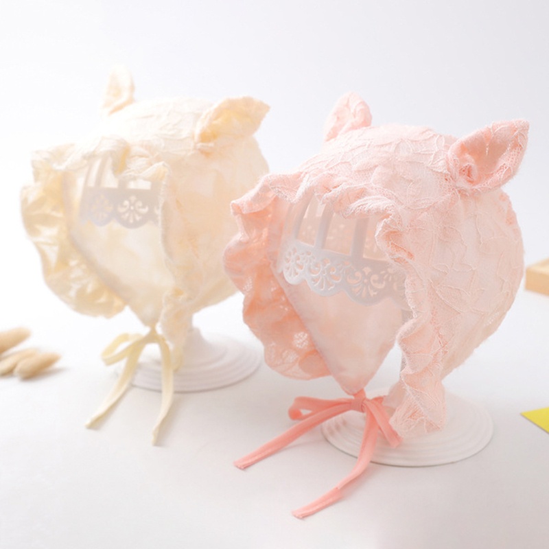 Mũ Beanie Chống Nắng Phối Ren Công Chúa Dễ Thương Làm Phụ Kiện Chụp Ảnh Cho Bé Sơ Sinh