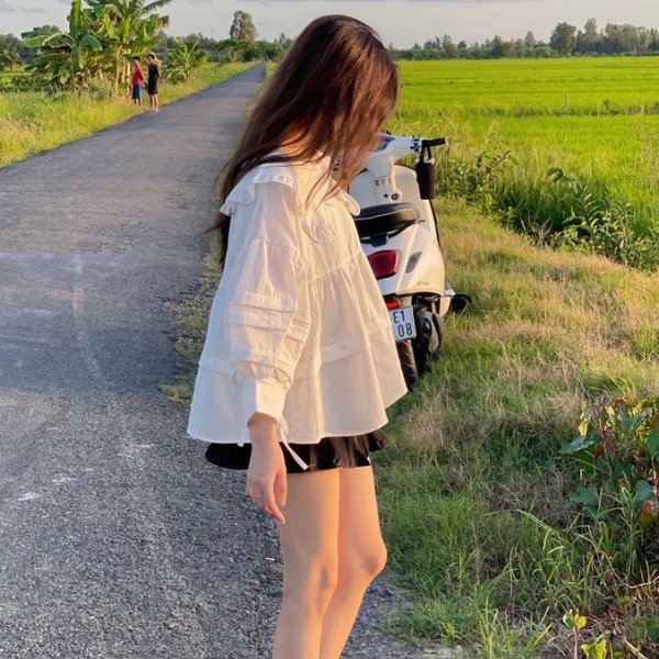 Áo kiểu babydoll tay phồng MS28 MÀU TRẮNG