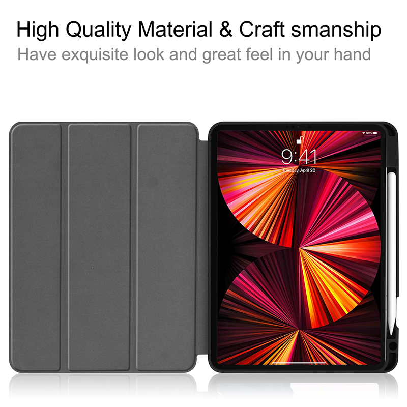 Bao da máy tính bảng có khe đựng bút cảm ứng bảo vệ thích hợp cho 2021 iPad Pro 11 inch