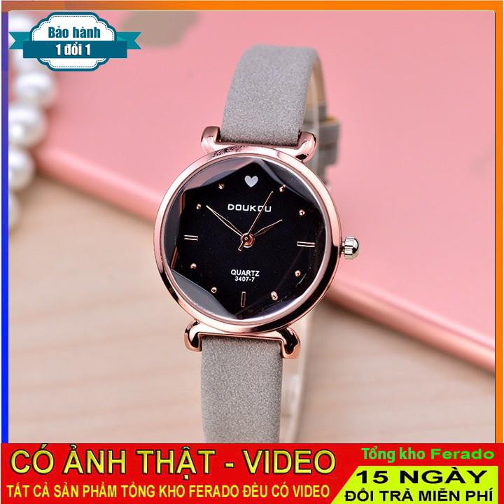 [ xả kho ] Đồng hồ nữ DouKou 71139 dây da lộn cao cấp mặt tròn